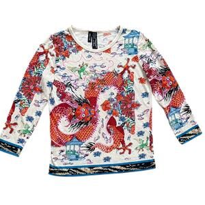 Y2k Lynn Ritchie Oriental Dragon Print Long Sleeve Top